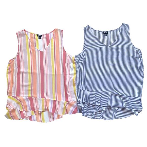 ANA A New Approach Womens Sleeveless Blouse Tank Tops Striped Size L - Set of 2 - Picture 1 of 11